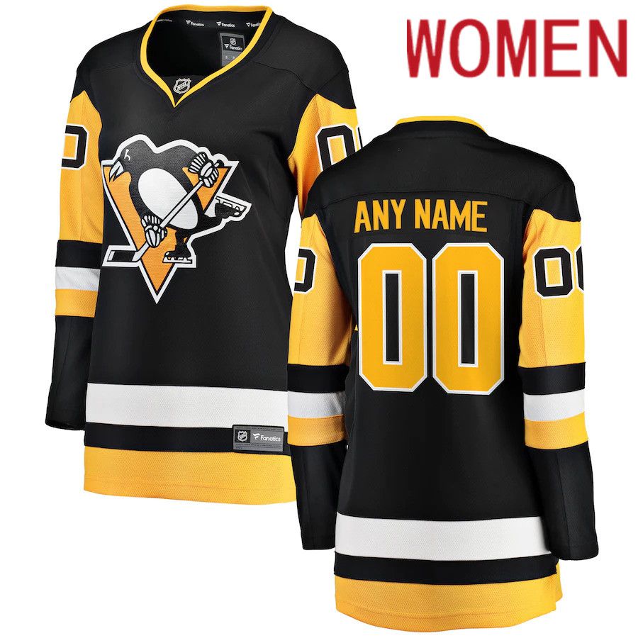 Women Pittsburgh Penguins Fanatics Branded Black Home Breakaway Custom NHL Jersey->women nhl jersey->Women Jersey